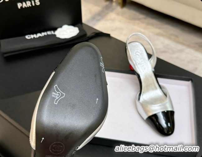 Grade Quality Chanel Lambskin & Patent Leather Slingbacks G47469 Silver 2026