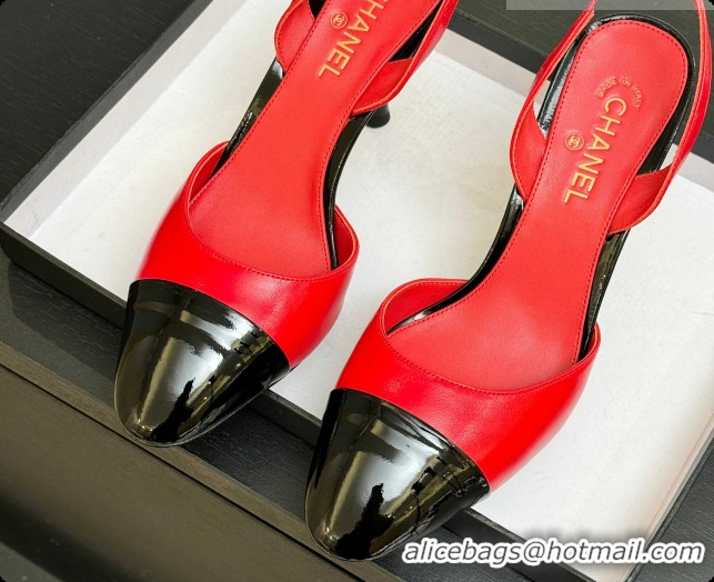 Luxury Cheap Chanel Lambskin & Patent Leather Slingbacks G47469 Red 2026
