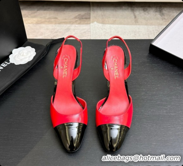 Luxury Cheap Chanel Lambskin & Patent Leather Slingbacks G47469 Red 2026