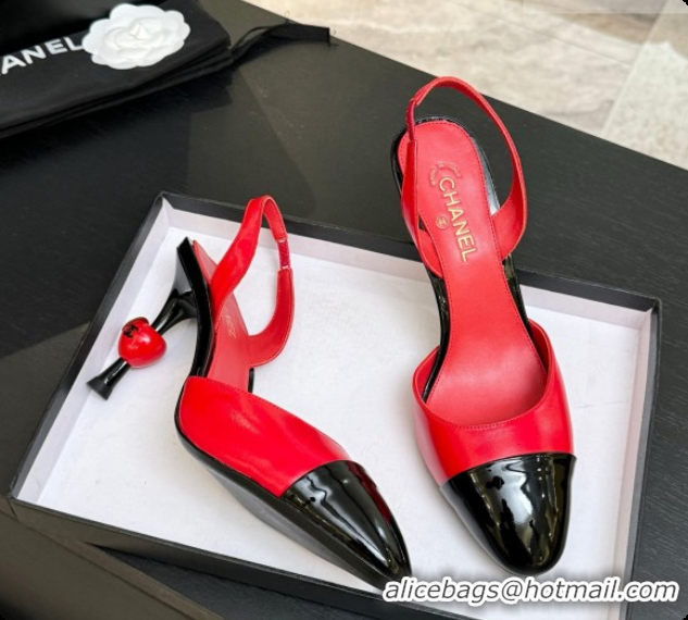 Luxury Cheap Chanel Lambskin & Patent Leather Slingbacks G47469 Red 2026