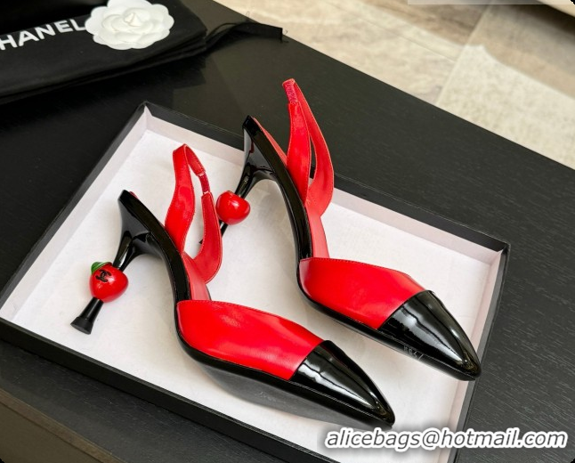 Luxury Cheap Chanel Lambskin & Patent Leather Slingbacks G47469 Red 2026