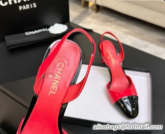 Luxury Cheap Chanel Lambskin & Patent Leather Slingbacks G47469 Red 2026