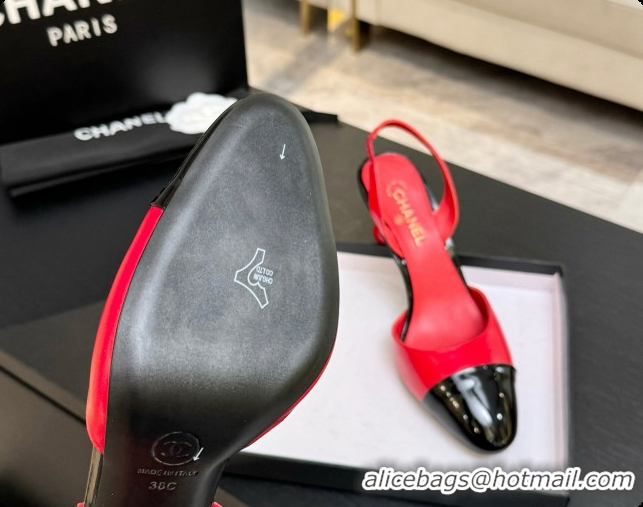 Luxury Cheap Chanel Lambskin & Patent Leather Slingbacks G47469 Red 2026