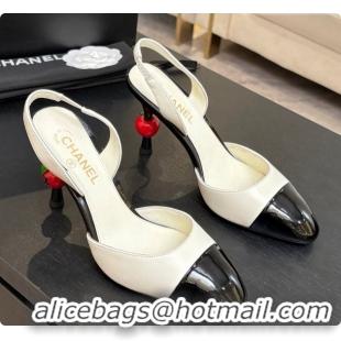 Duplicate Chanel Lambskin & Patent Leather Slingbacks G47469 White 2026