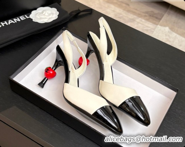 Duplicate Chanel Lambskin & Patent Leather Slingbacks G47469 White 2026