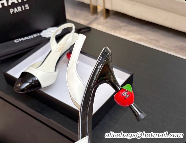 Duplicate Chanel Lambskin & Patent Leather Slingbacks G47469 White 2026