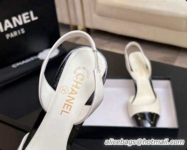 Duplicate Chanel Lambskin & Patent Leather Slingbacks G47469 White 2026