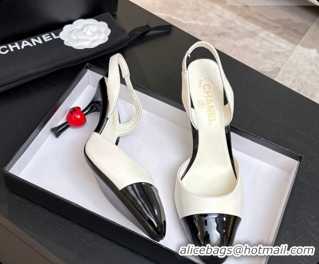 Duplicate Chanel Lambskin & Patent Leather Slingbacks G47469 White 2026