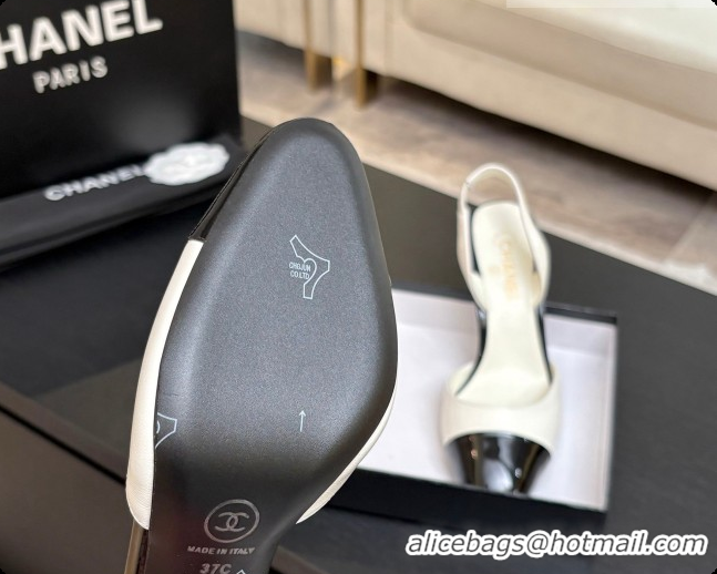 Duplicate Chanel Lambskin & Patent Leather Slingbacks G47469 White 2026