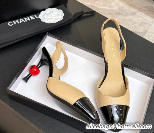 Shop Duplicate Chanel Lambskin & Patent Leather Slingbacks G47469 Beige 2026