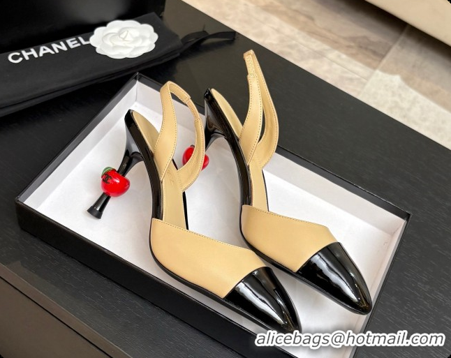 Shop Duplicate Chanel Lambskin & Patent Leather Slingbacks G47469 Beige 2026