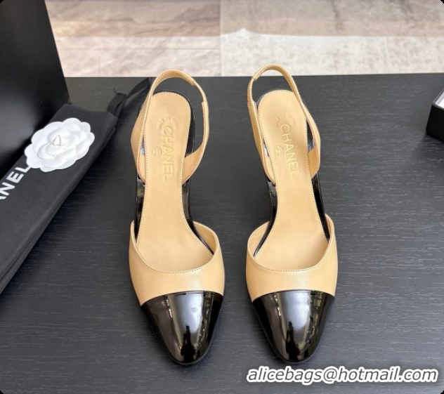 Shop Duplicate Chanel Lambskin & Patent Leather Slingbacks G47469 Beige 2026
