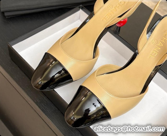 Shop Duplicate Chanel Lambskin & Patent Leather Slingbacks G47469 Beige 2026
