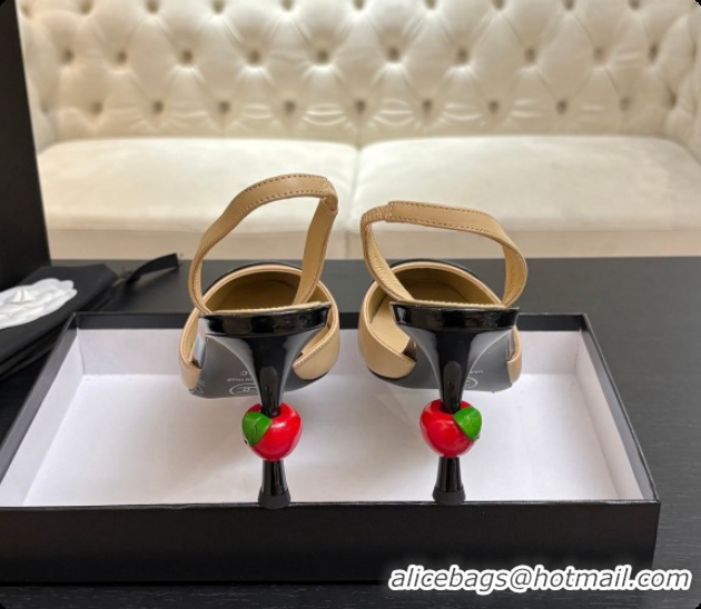 Shop Duplicate Chanel Lambskin & Patent Leather Slingbacks G47469 Beige 2026