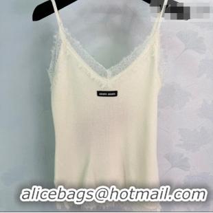 Low Cost Miu Miu Wool Blend Knit and Lace Vest MM032301 White 2026