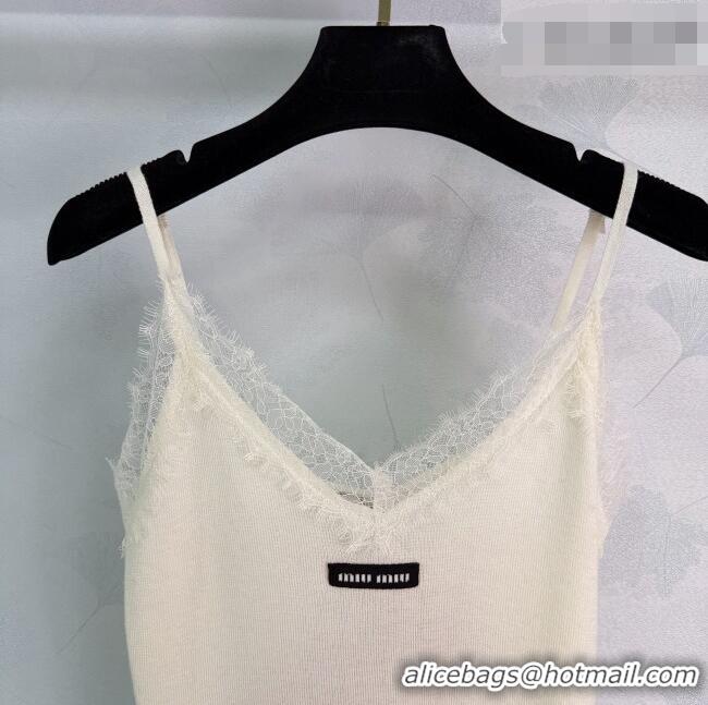 Low Cost Miu Miu Wool Blend Knit and Lace Vest MM032301 White 2026