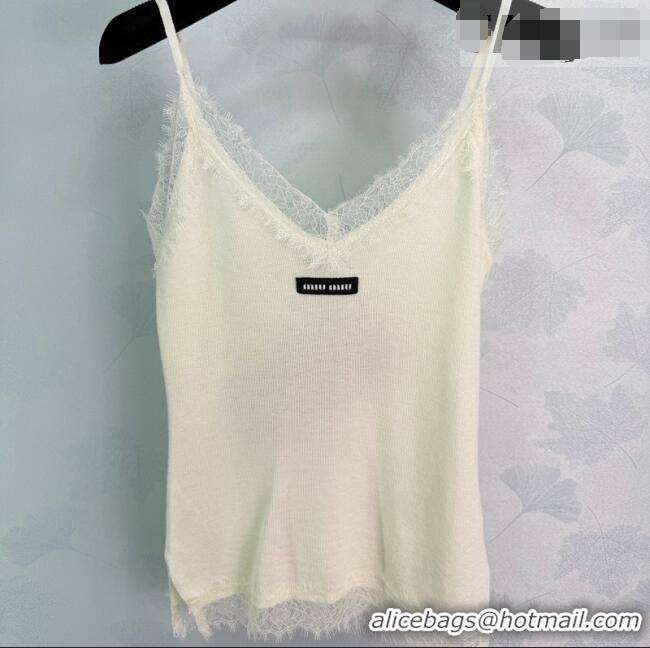 Low Cost Miu Miu Wool Blend Knit and Lace Vest MM032301 White 2026