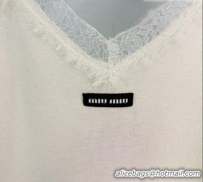Low Cost Miu Miu Wool Blend Knit and Lace Vest MM032301 White 2026