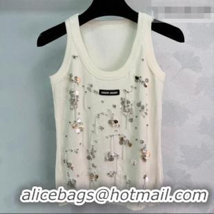 Discount Miu Miu Wool Knit Vest with Sequins Charm MM032312 White 2026