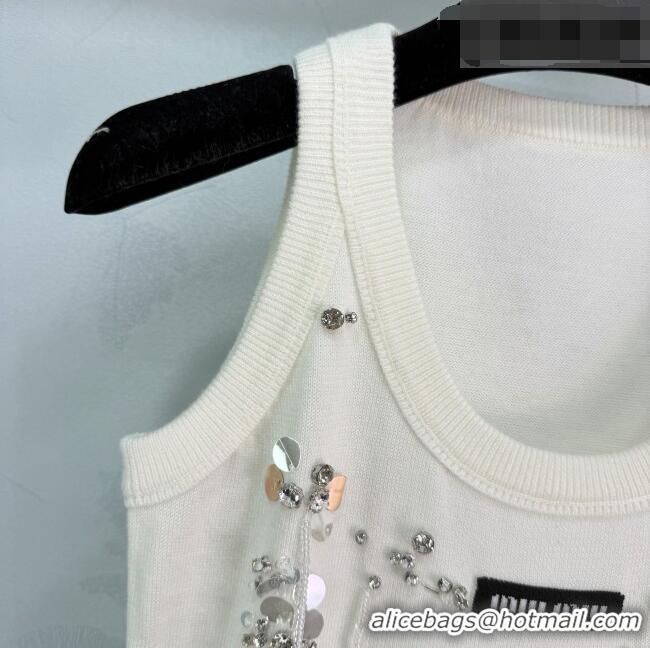 Discount Miu Miu Wool Knit Vest with Sequins Charm MM032312 White 2026