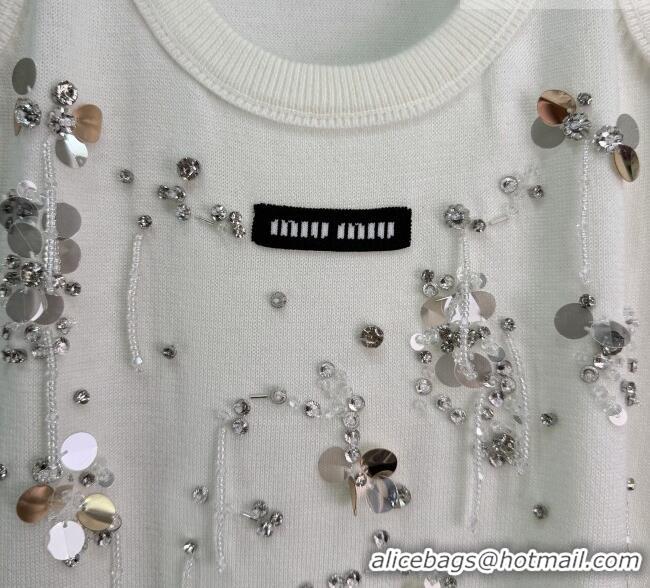 Discount Miu Miu Wool Knit Vest with Sequins Charm MM032312 White 2026