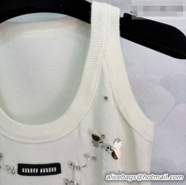Discount Miu Miu Wool Knit Vest with Sequins Charm MM032312 White 2026