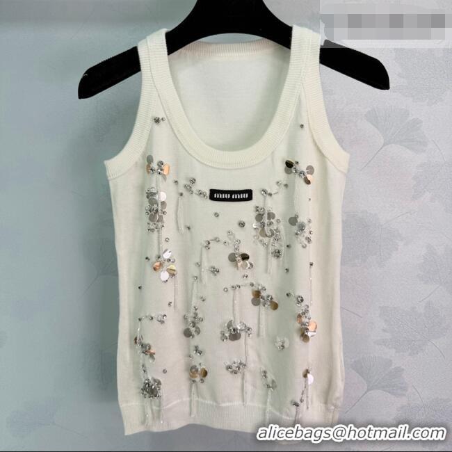 Discount Miu Miu Wool Knit Vest with Sequins Charm MM032312 White 2026
