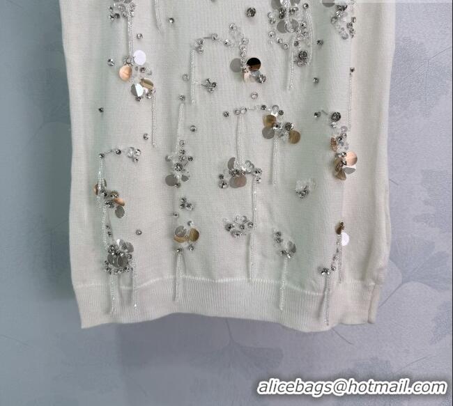 Discount Miu Miu Wool Knit Vest with Sequins Charm MM032312 White 2026