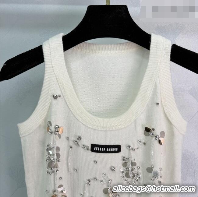 Discount Miu Miu Wool Knit Vest with Sequins Charm MM032312 White 2026