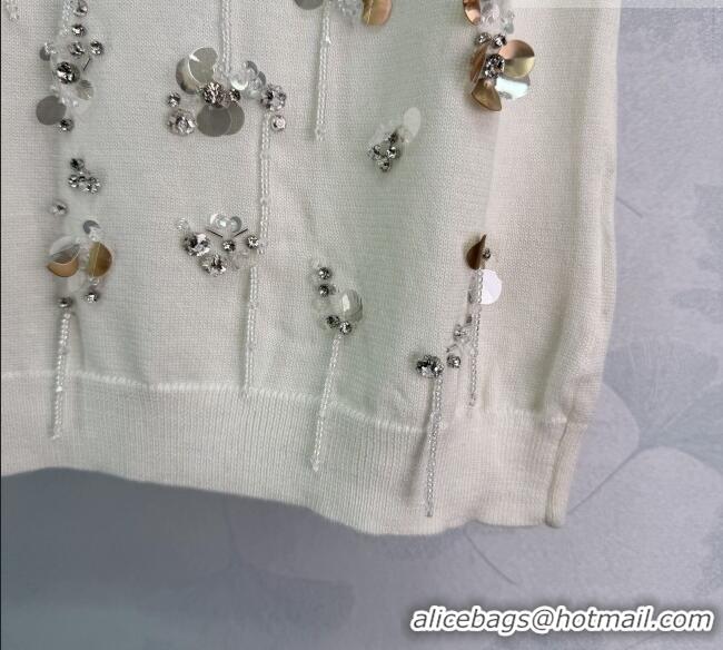 Discount Miu Miu Wool Knit Vest with Sequins Charm MM032312 White 2026