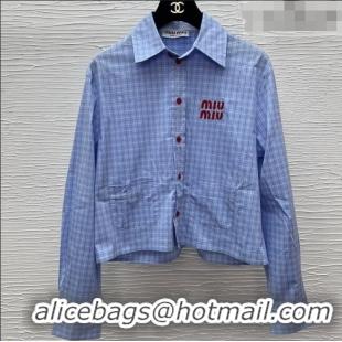Unique Discount Miu Miu Plaid Shirt MM122522 Blue/Red 2026
