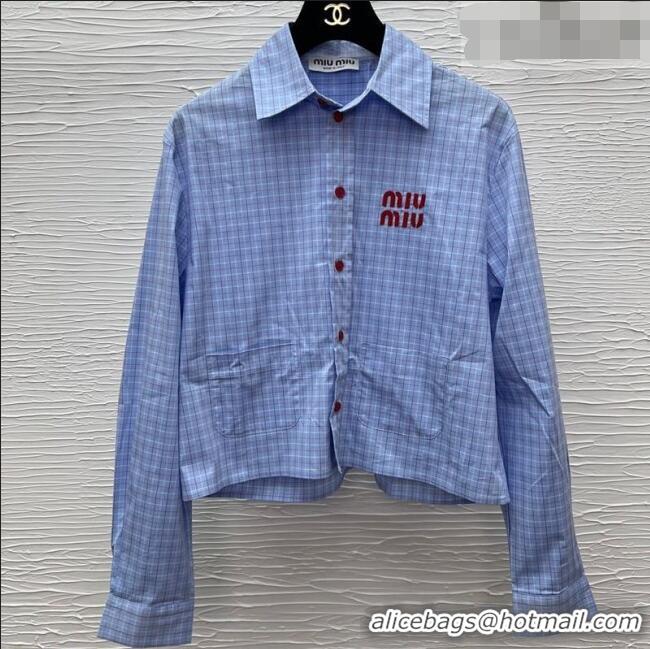 Unique Discount Miu Miu Plaid Shirt MM122522 Blue/Red 2026