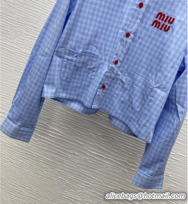 Unique Discount Miu Miu Plaid Shirt MM122522 Blue/Red 2026