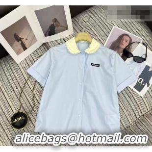 Top Design Miu Miu Cotton Shirt MM032304 Light Blue 2026