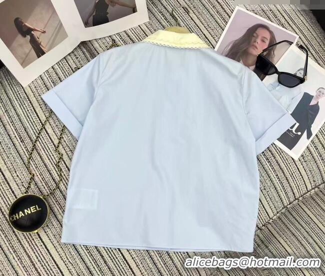 Top Design Miu Miu Cotton Shirt MM032304 Light Blue 2026