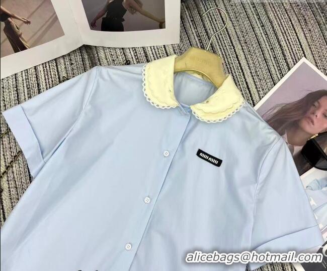 Top Design Miu Miu Cotton Shirt MM032304 Light Blue 2026