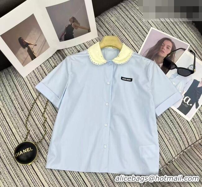 Top Design Miu Miu Cotton Shirt MM032304 Light Blue 2026