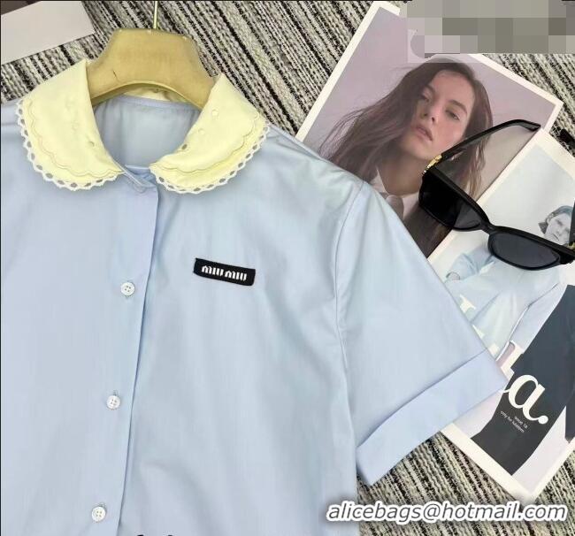 Top Design Miu Miu Cotton Shirt MM032304 Light Blue 2026