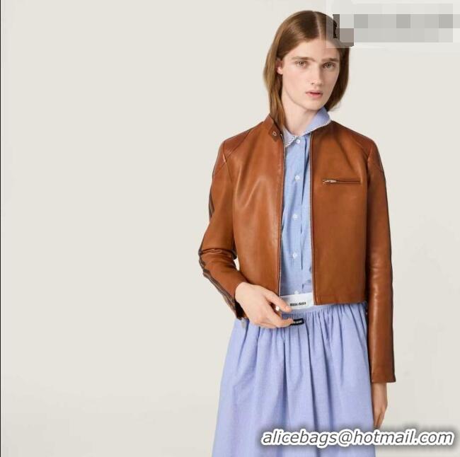 Market Sells Miu Miu Lambskin Leather Jacket MM032309 Brown 2026