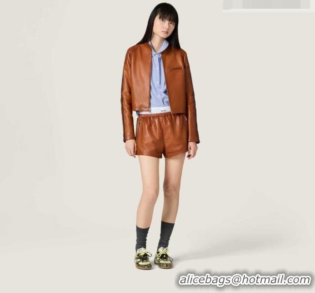 Market Sells Miu Miu Lambskin Leather Jacket MM032309 Brown 2026