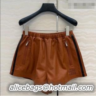 Good Product Miu Miu Lambskin Leather Shorts MM032309 Brown 2026