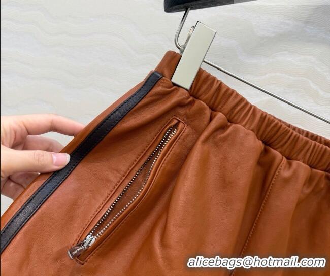 Good Product Miu Miu Lambskin Leather Shorts MM032309 Brown 2026