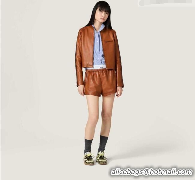 Good Product Miu Miu Lambskin Leather Shorts MM032309 Brown 2026