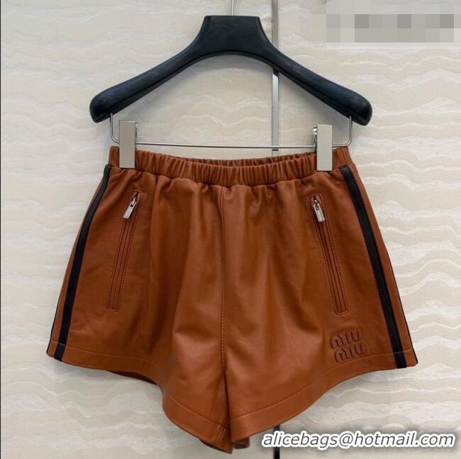 Good Product Miu Miu Lambskin Leather Shorts MM032309 Brown 2026