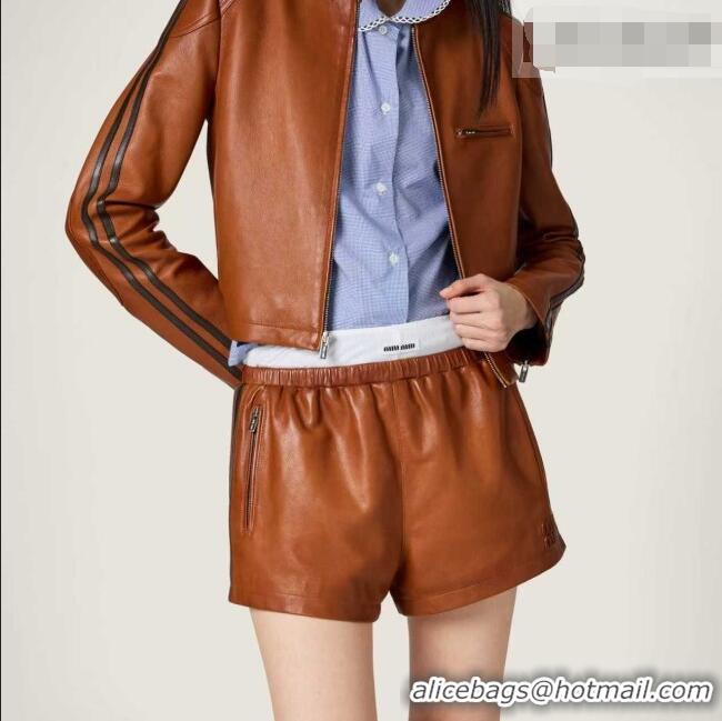 Good Product Miu Miu Lambskin Leather Shorts MM032309 Brown 2026
