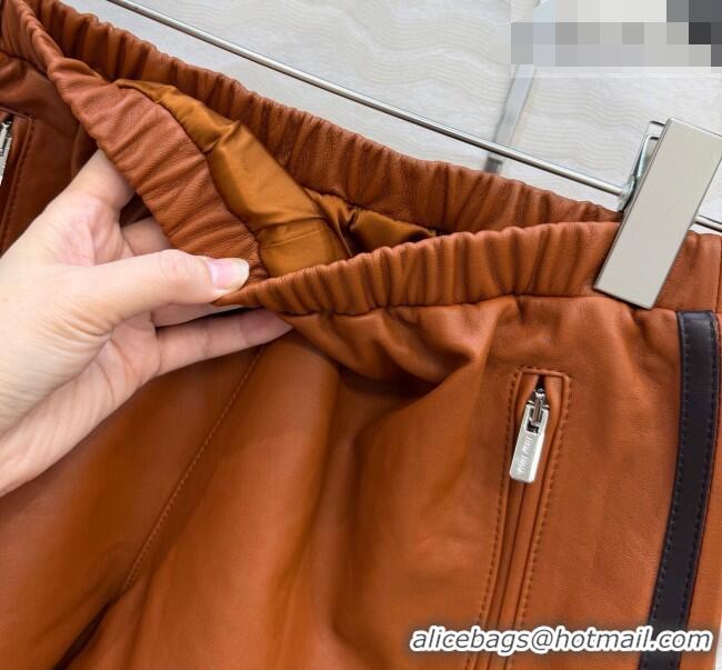 Good Product Miu Miu Lambskin Leather Shorts MM032309 Brown 2026