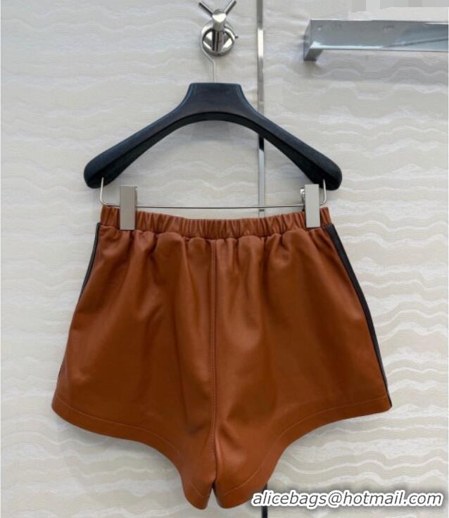 Good Product Miu Miu Lambskin Leather Shorts MM032309 Brown 2026