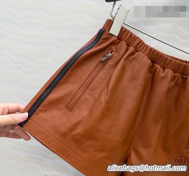 Good Product Miu Miu Lambskin Leather Shorts MM032309 Brown 2026