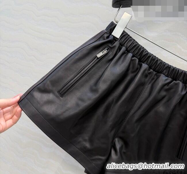 Best Quality Miu Miu Lambskin Leather Shorts MM032309 Black 2026