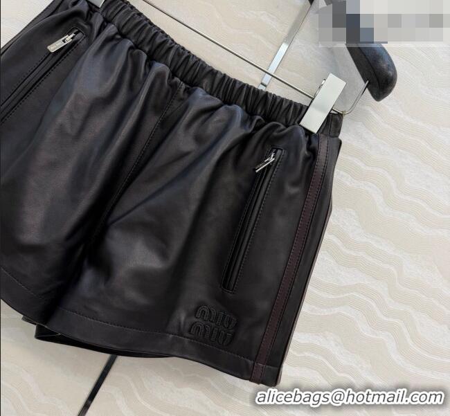 Best Quality Miu Miu Lambskin Leather Shorts MM032309 Black 2026